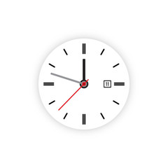Vector image of minimalistic clock dial white with black ticks time, isolated on background.