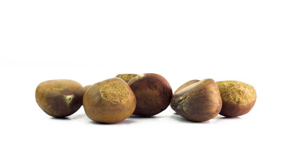 Bunch of horse chestnuts isolated on white background