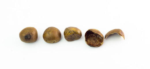 Bunch of horse chestnuts isolated on white background