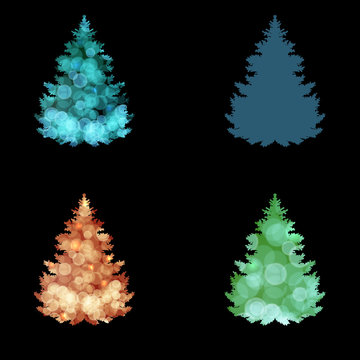 Christmas trees set on a black background, vector