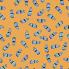 Home Soft Blue Slippers Seamless Pattern on Orange Background