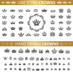 Vector heraldic elements design. A big set of black crowns. Hand © fontgraf