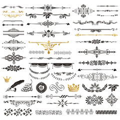 Vector set of calligraphic design elements and page decor.