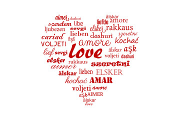 Love heart vector with calligraphic words in all languages for Happy Valentine in all the world