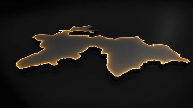 Seamless looping 3D animation of the map of Tajikistan including 2 versions and alpha matte