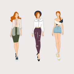 Hand drawn fashion models. Vector illustration.
