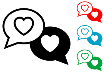 Icono plano conversacion amor en varios colores