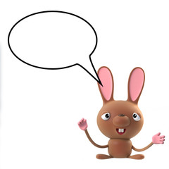 3d Cute cartoon Easter bunny rabbit character has something to say