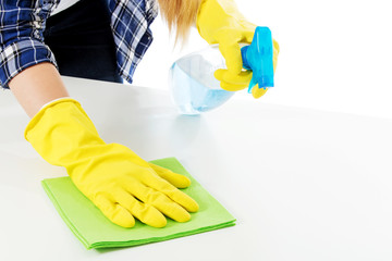 Cleaning concept. Young woman cleaninc.