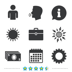 Businessman signs. Human and cash money icons.