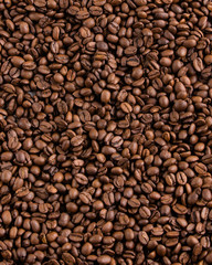 Brown coffee beans, close-up of coffee beans for background and texture