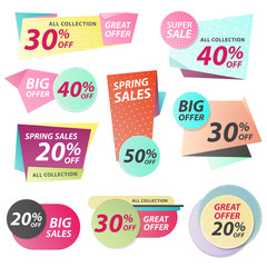 Set of banner shapes in vintage color style with abstract patterns for label, tag, banner design. Sales, offers, promotions and presentations.