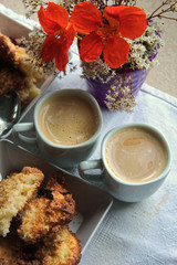 Breakfast set of coffee and cookies for two