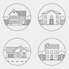 Fototapeta premium set of retro flat residential house icons