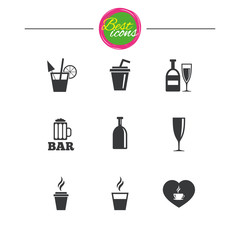 Beer, coffee and tea icons. Alcohol drinks.