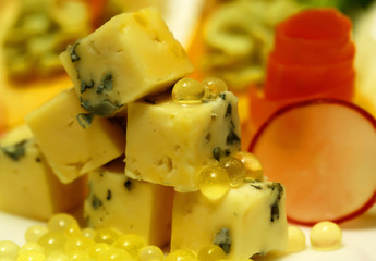 Diced cheese with blue mold