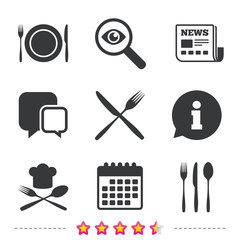 Plate dish with forks and knifes icon. Chief hat.