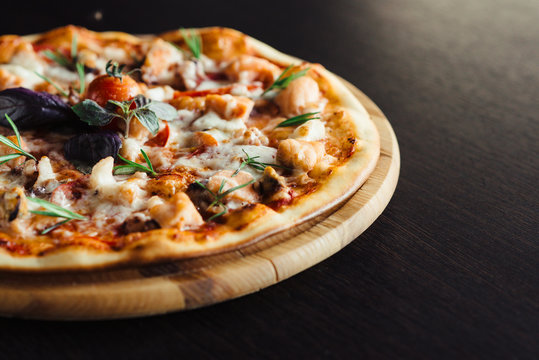 Italian seafood pizza on the Board