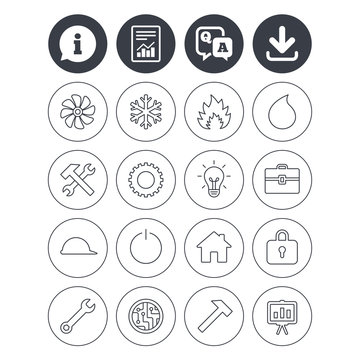 Ventilation, heat and air conditioning icons.