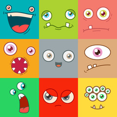 cartoon monster faces vector set