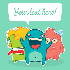 invitation card design with cute monsters