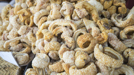 Torreznos, fried pork skin, typical Spanish food