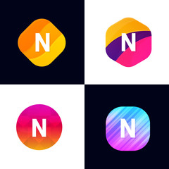 N letter vector company icon signs flat symbols logo set