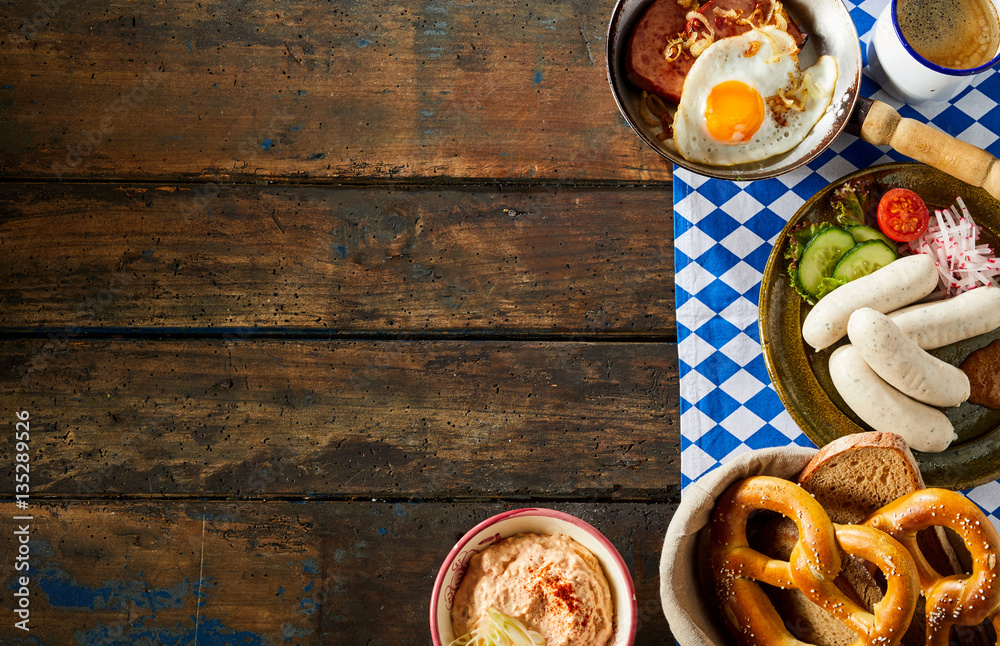 Wall mural Cuisine of Oktoberfest foods including rye bread