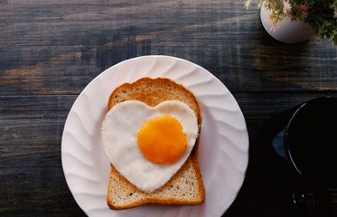 brakfast with egg heart shape