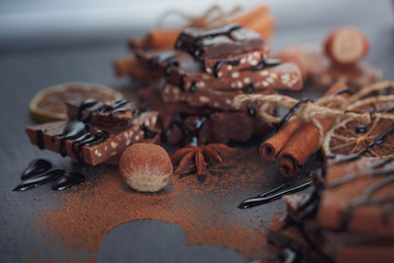 Lemon, nuts and assortment of fine chocolates