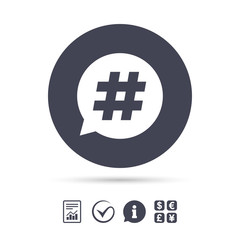 Hashtag speech bubble sign icon.