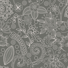 Vector seamless pattern with floral and indian elements. Abstrac