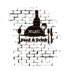 cover menu template in the form of graffiti drawings on a white brick wall. The image formed as an isolated object on a white background, can be used with any text or image.