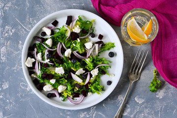 Fresh salad frieze with feta and beetroot.