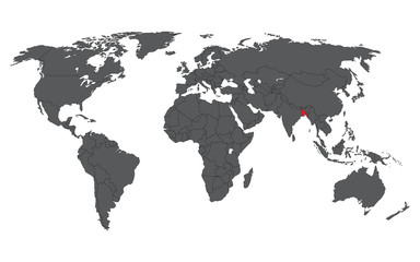 Bangladesh red on gray world map vector
