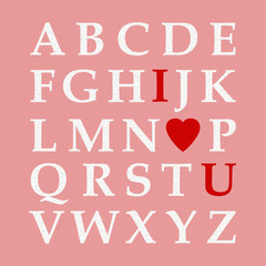 Valentine`s Day Alphabet, Vector Illustration. Love ABC