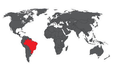 Brazil red on gray world map vector