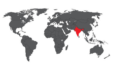 India red on gray world map vector