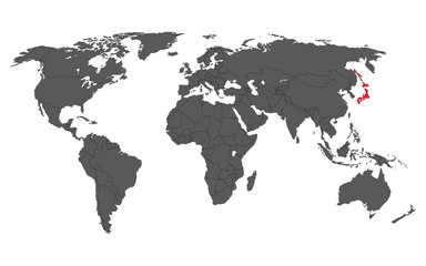Fototapeta na wymiar Japan red on gray world map vector