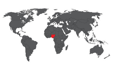 Nigeria red on gray world map vector