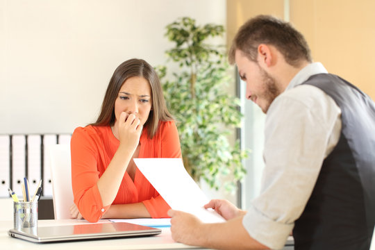 Nervous woman during a job interview