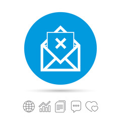 Mail delete icon. Envelope symbol. Message sign.