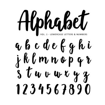 Hand drawn vector alphabet, font. Isolated letters and numbers written with marker or ink, brush script.