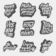 set of inspirational quote retro illustrations. black and white vector typography