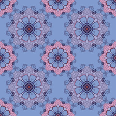 Seamless pattern with mandalas in beautiful colors. Vector ornamental background.