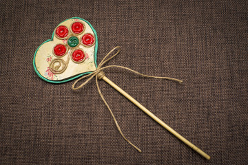 Souvenir - Valentine handmade, decorated with buttons and twine.