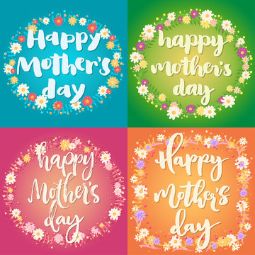 Mother day flowered cards set