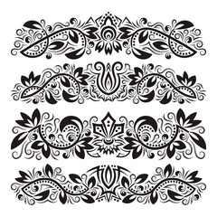 Ornate decorative ornaments. Design ornamental elements. Vintage headline decorations set. Floral tattoo in baroque style.