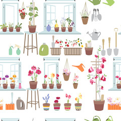 Seamless pattern  with gardening tools. Endless texture for your design.