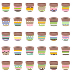 Cute striped flower pots isolated on white.